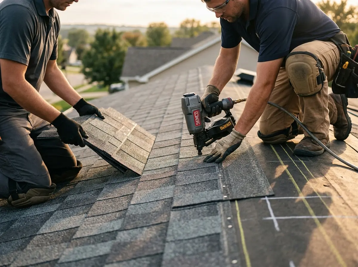 Professional roofer working on a residential roof in Orlovista